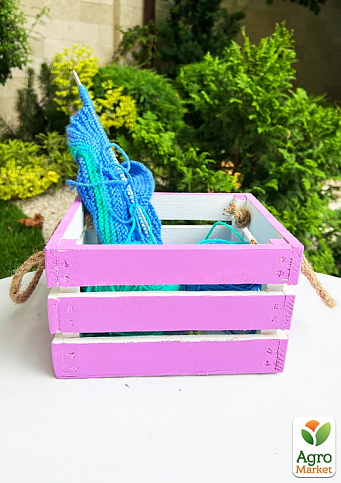 Ящик декоративный деревянный для хранения и цветов  "Джусино" д. 22см, ш. 20см, в. 13см. (лиловый с ручками)
