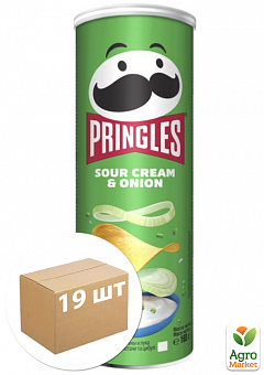 Чипсы Sour cream & Onion (Сметана-лук) ТМ "Pringles" 165 г упаковка 19 шт1