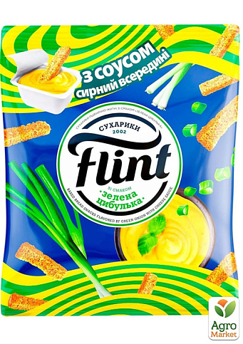 Сухарики пшенично-житні зі смаком Зеленої цибулі + соус "Сирний" ТМ "Flint" 85г
