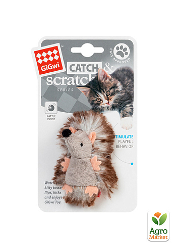 Игрушка для кошек Ёжик с погремушкой GiGwi Catch&cratch плюш, искусственный мех, 7 см (75029) - фото 2