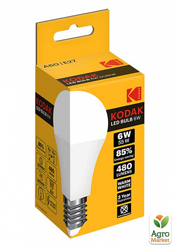 Лампа LED Kodak A60 E27 8W 220V Теплий Білий 3000K (6454505)