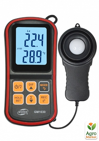 Измеритель уровня освещенности (Люксметр)+термометр, BENETECH GM1030C