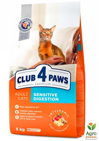 Сухой корм Клуб 4 Лапы Премиум для взрослых кошек с чувствительным пищеварением 5 кг (3007880)