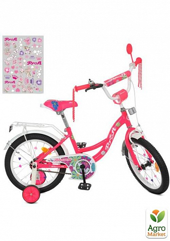 Велосипед детский PROF1 18д. Blossom, SKD45,фонарь,звонок,зеркало,доп.кол.,малиновый (Y18302N)