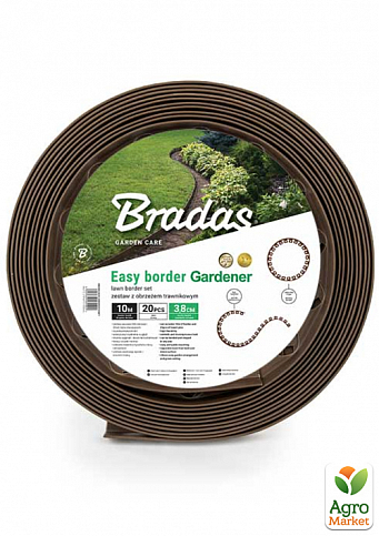 Бордюр газонний 38мм х 10м з комплектом кілків, EASY BORDER графіт,  Bradas OBEB3810SET