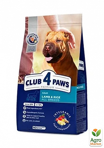 Сухой корм Клуб 4 Лапы Adult All Breeds Premium для взрослых собак всех пород, с ягнёнком и рисом, 2 кг (3010560)