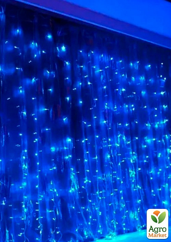 Гирлянда штора-водопад,проз. шнур, 3*2 м, синяя , с переходником 280 LED (RV-52)