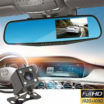 Автомобільний відеореєстратор-дзеркало L-9002, LCD 4.3'', 2 камери, 1080P Full HD - фото 3