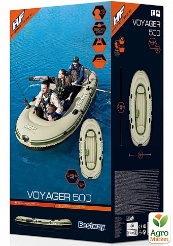 Трехместная надувная лодка 3-х камерная Voyager 500,бежевая,весла 348х141 см ТМ "Bestway" (65001) - фото 4