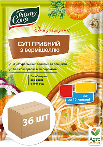 Суп грибний з вермішеллю ТМ "Тітка Соня" пакет 15г упаковка 36 шт