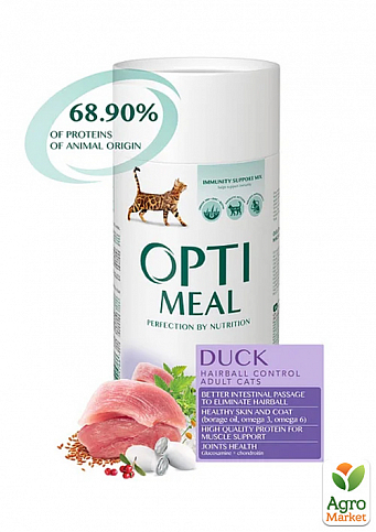 Сухий корм для дорослих кішок Optimeal з ефектом виведення вовни зі смаком качки 650 г (2822250)