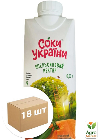 Апельсиновый нектар ТМ "Соки Украины" 0,33л упаковка 18 шт