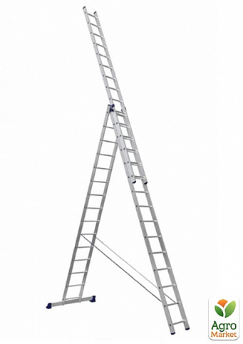 Алюминиевая трехсекционная усиленная лестница 3*15 ТМ ТЕХПРОМ HS3 6315
