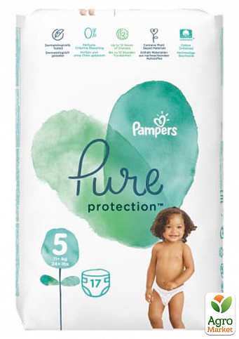 PAMPERS Детские одноразовые подгузники Pure Protection Размер 5 Junior (11-16 кг) Средняя 17 шт