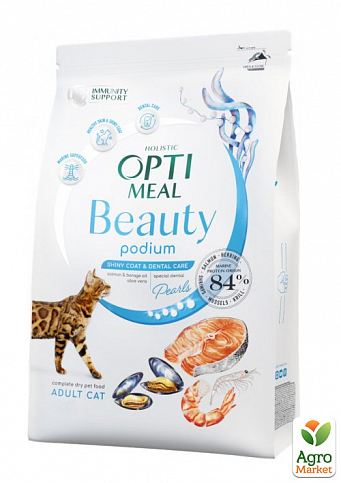 Сухий беззерновий повнораційний корм для дорослих кішок Optimeal Beauty Podium на основі морепродуктів 4 кг (3673980)
