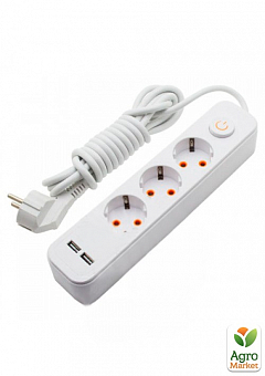 Подовжувач LMK71007 білий, 3 гнізда, 5м з 2*USB (2100mA), макс. 3500W з кнопкою Lemanso (820008)2