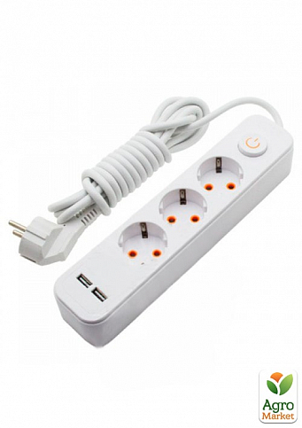Подовжувач LMK71007 білий, 3 гнізда, 5м з 2*USB (2100mA), макс. 3500W з кнопкою Lemanso (820008)