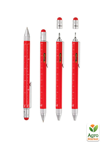 Шариковая многозадачная ручка Troika Construction со стилусом, линейкой, отверткой и уровнем, красная (PIP20/RD) - фото 2
