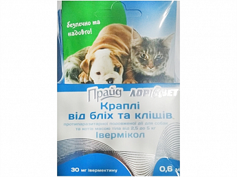Средства от блох и клещей Прайд Ивермикол Капли от блох и клещей для собак и котов весом 2,5-5 кг зеленый (2008590)