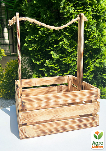 Ящик декоративный деревянный для хранения и цветов "Прованс" д. 25см, ш. 27см, в. 13см, высота с ручкой 40см. (обожжённый с деревянными ручками) - фото 4
