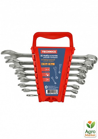 Набор ключей рожково-накидных, Cr-V, 8 шт. (6-19 мм) TM "Technics" 48-921
