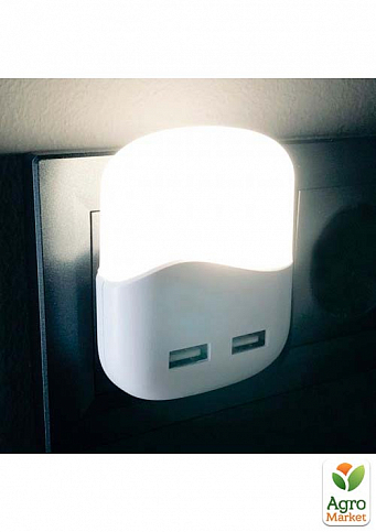 Світильник нічний FN1123 з USB виходами, квадрат, білий 0,45W 230V, з сенсором (40044) - фото 2