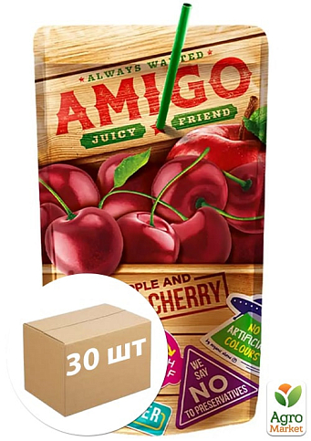 Фруктовий напій Яблучно-вишневий ТМ "Amigo" 200мл упаковка 30 шт