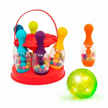 Игровой набор - СВЕРКАЮЩИЙ БОУЛИНГ (красный, 6 кеглей, шар, подставка) - фото 4