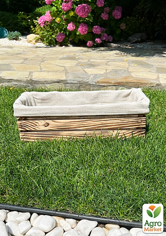 Ящик дерев'яний для зберігання декору та квітів "Франческа" довжина 44см, ширина 17см, висота 13см. (обпалений з тканиною)