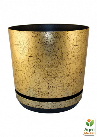 Вазон декоративный "Мрамор золотой" TM "Plastidea" высота 16см, диаметр 16см