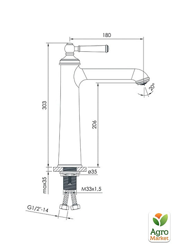 Imprese Hydrant змішувач для раковини високий, 35 мм - фото 2