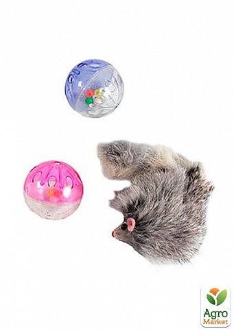 Fox Набор игрушек для кошек 2 пластиковых шара, меховая мышь (1317240)