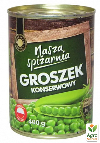 Зелений горошок консервований ТМ "Nasza Spizarnia" 400/240г (Польща) упаковка 14шт - фото 2