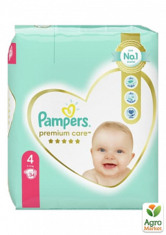 PAMPERS Детские подгузники Premium Care Размер 4 Maxi (9-14 кг) Экономичная Минус Упаковка 34 шт1
