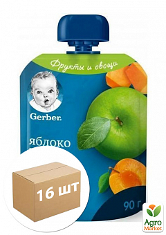 Фруктово-овощное пюре GERBER "Яблоко, тыква, абрикос", 90г уп 16 шт1