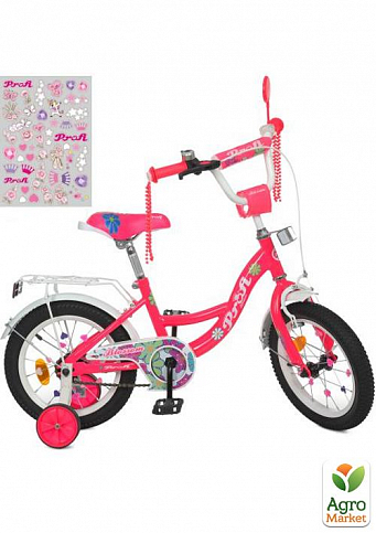 Велосипед детский PROF1 12д. Blossom,SKD45,фонарь,звонок,зеркало,доп.кол.,малиновый (Y12302N)