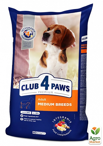 Сухий корм Клуб 4 Лапи Преміум для дорослих собак середніх порід 14 кг (2948660)