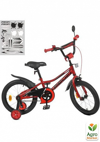 Велосипед детский PROF1 16д. Prime, SKD75, фонарь, звонок, зеркало,доп.кол.,красный (Y16221-1)