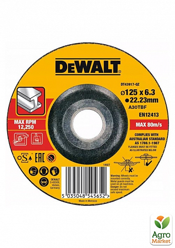 Круг шліфувальний DeWALT, чорний / кольоровий метал, 125х6.3х22.23 мм DT43917 ТМ DeWALT