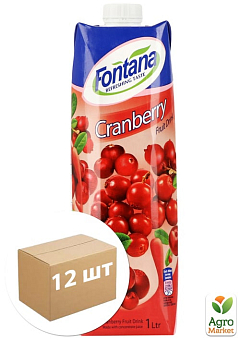 Соковий напій "Журавлина" ТМ "Fontana" 1л упаковка 12 шт2