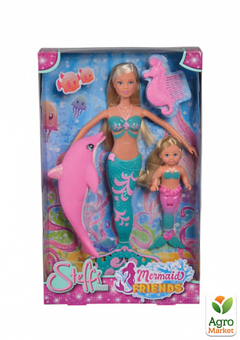 Ляльковий набір Штеффі та Еві "Подруги-русалочки" з дельфіном та гребінцем, 3+ Simba Toys