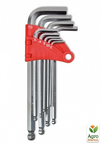 Набор ключей имбусовых с шаром, удлиненных, Cr-V, 9 шт. (2–10 мм) TM "Technics" 49-120