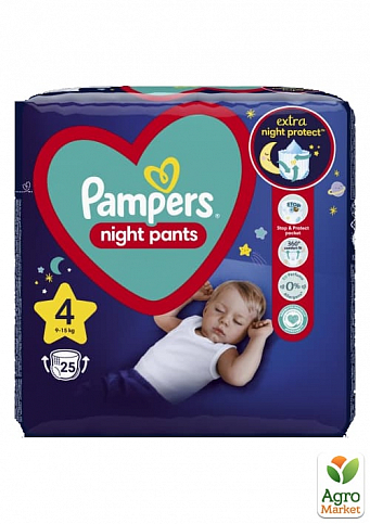 PAMPERS Детские одноразовые подгузники-трусики Ночные Pants Размер 4 Maxi (9-15 кг) Эконом 25 шт