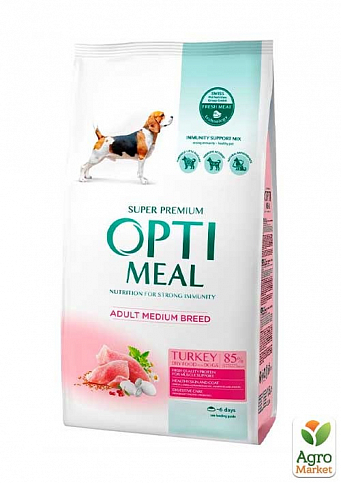 Сухой полнорационный корм Optimeal для собак средних пород со вкусом индейки 12 кг (2822510)