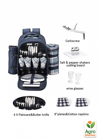 Рюкзак для пікніка з набором посуду та ковдрою Eono Cool Bag (TWPB-3065B69R) - фото 6