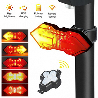 Велофонарь HYD-040 с указанием поворотов (red+yellow), ЗУ micro USB, встр. аккум., пульт управления, CR2032 - фото 4