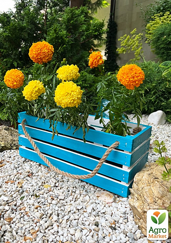 Ящик декоративный деревянный для хранения и цветов "Жиральдо" д. 44см, ш. 17см, в. 17см. (синий с большими ручками) - фото 3