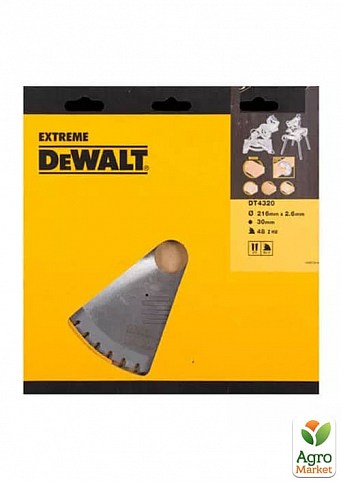 Диск пильный DeWALT,EXTREME WORKSHOP,  216 х 30 мм, 48 z (ATB), - 5 градусов DT4320 ТМ DeWALT