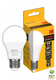 Лампа LED Kodak A60 E27 8W 220V Нейтральный Белый 4100K (6449720)1