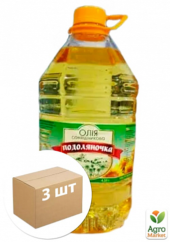 Масло подсолнечное (рафинированное) картонный ящик ТМ "Подоляночка" 4,35 л. упаковка 3шт